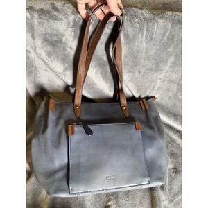 Perlina Paige Tote Bag Womens Large Blue Leather Shoulder Ultra Blue Zip Pockets